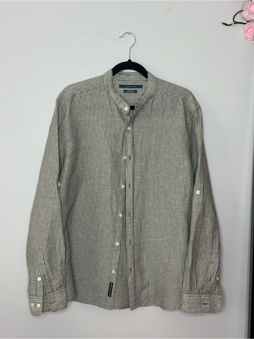 Perry Ellis Black and White Striped Button-Down Shirt